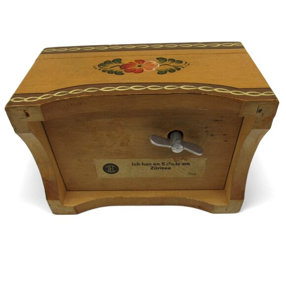 Wood Swiss MUSIC BOX Floral Design Playing Ich Han En Schatz Am Zürisee Vintage - Picture 8 of 10